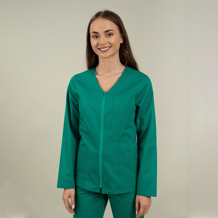 Bluza Medicala Adela Color Cu Maneca Lunga Fermoar Si Anchior